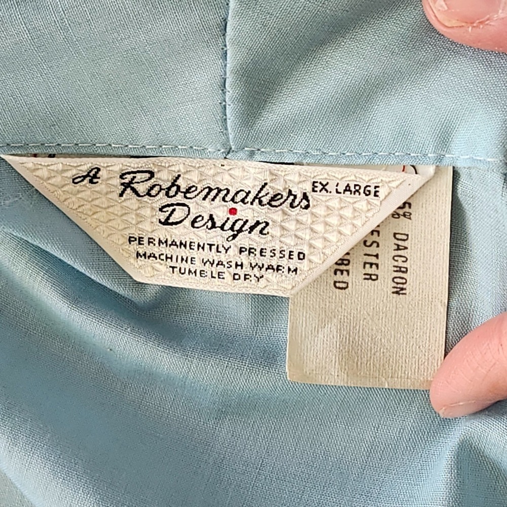 Vintage 1960s/70s Robe Baby Blue w/ Navy Stripe Pockets Men's XL Belt‎ Dad - Picture 8 of 13